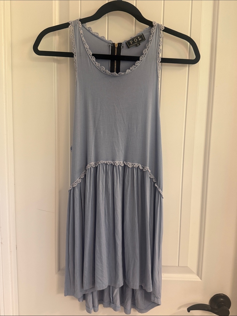 POL Light Blue Sweet & Simple Babydoll Knit Tank Top Tunic Blue M